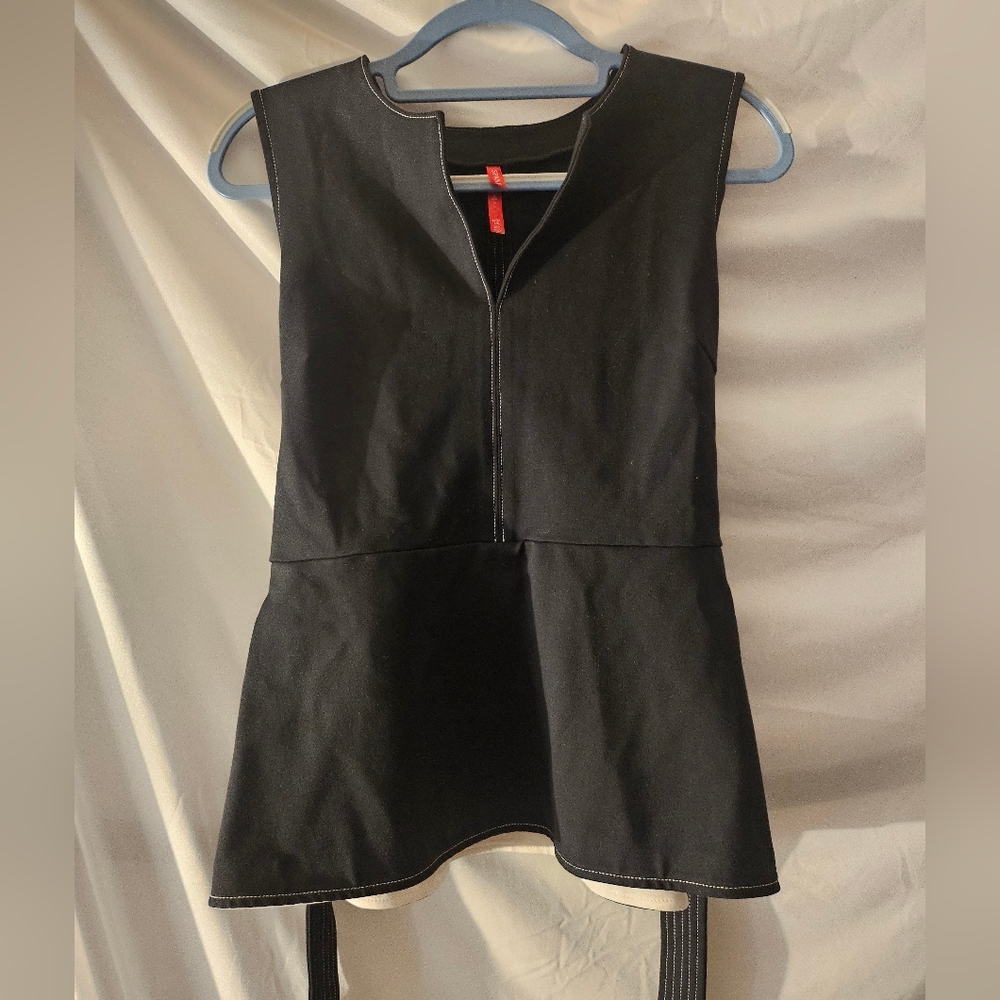 SPANX The Perfect Contrast Tie Waist Sleeveless Ponte‎ Top Black Sz Med 8-10